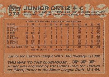 1988 Topps #274 Junior Ortiz Back