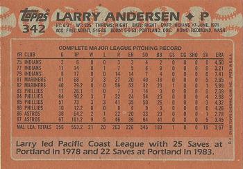 1988 Topps #342 Larry Andersen Back