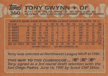 1988 Topps #360 Tony Gwynn Back
