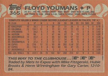 1988 Topps #365 Floyd Youmans Back