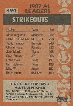 1988 Topps #394 Roger Clemens Back