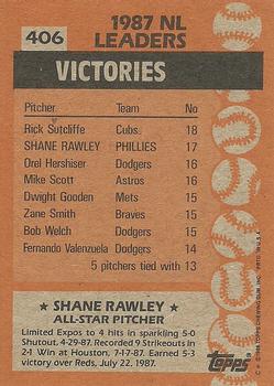 1988 Topps #406 Shane Rawley Back
