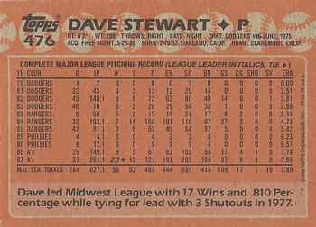 1988 Topps #476 Dave Stewart Back