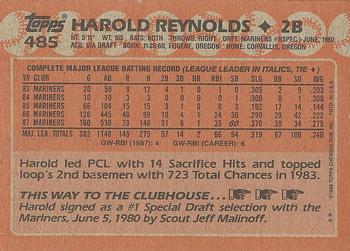 1988 Topps #485 Harold Reynolds Back