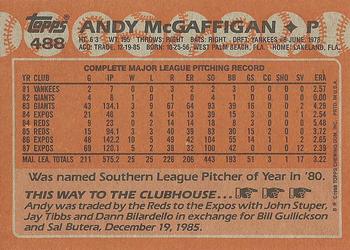 1988 Topps #488 Andy McGaffigan Back