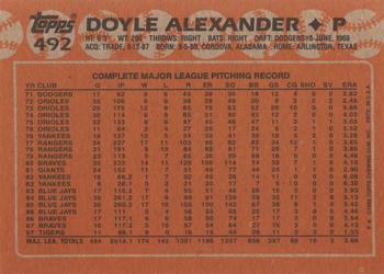 1988 Topps #492 Doyle Alexander Back