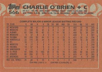 1988 Topps #566 Charlie O'Brien Back