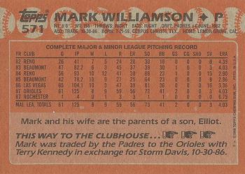 1988 Topps #571 Mark Williamson Back