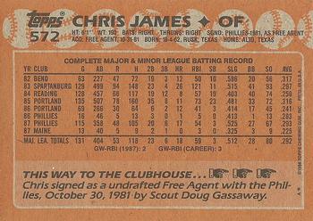 1988 Topps #572 Chris James Back