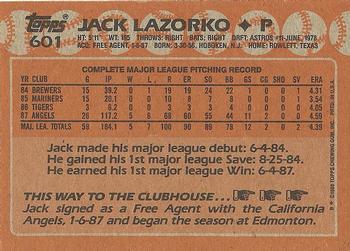 1988 Topps #601 Jack Lazorko Back