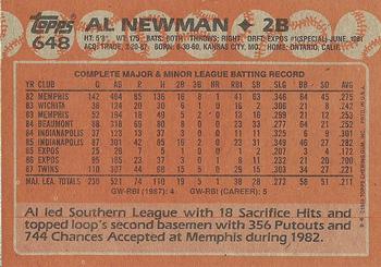 1988 Topps #648 Al Newman Back