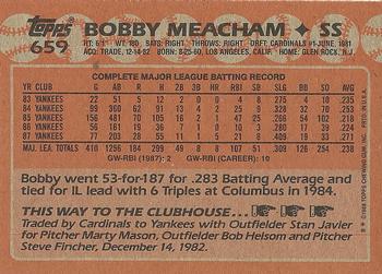 1988 Topps #659 Bobby Meacham Back
