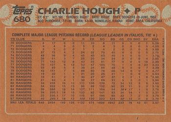 1988 Topps #680 Charlie Hough Back