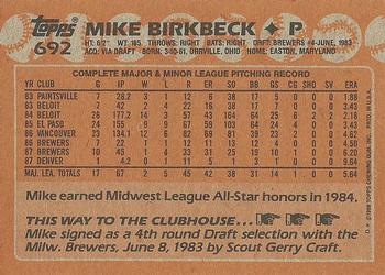 1988 Topps #692 Mike Birkbeck Back