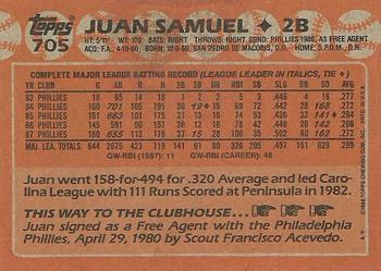 1988 Topps #705 Juan Samuel Back