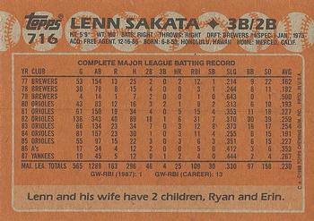 1988 Topps #716 Lenn Sakata Back
