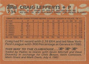 1988 Topps #734 Craig Lefferts Back