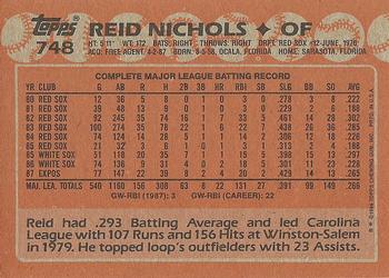 1988 Topps #748 Reid Nichols Back