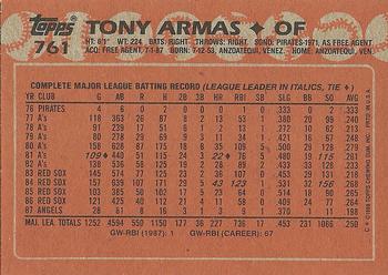 1988 Topps #761 Tony Armas Back