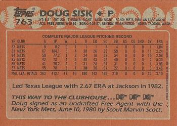 1988 Topps #763 Doug Sisk Back