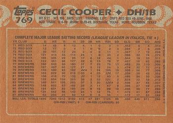 1988 Topps #769 Cecil Cooper Back