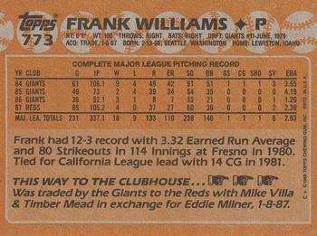 1988 Topps #773 Frank Williams Back