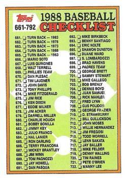 1988 Topps #776 Checklist: 661-792 Front