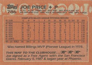 1988 Topps #786 Joe Price Back