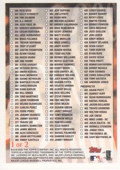 2000 Topps - Checklists Series 2 Green #1 Checklist 1 of 2: 241-445 Back