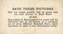 1928 Harrington Ice Cream (F50) #54 George Sisler Back