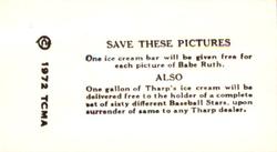 1972 TCMA 1928 Tharp's Ice Cream F50 Reprints #1 Burleigh Grimes Back