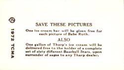1972 TCMA 1928 Tharp's Ice Cream F50 Reprints #33 Eugene Hargrave Back