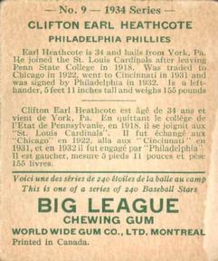 1934 World Wide Gum (V354) #9 Clifton Heathcote Back
