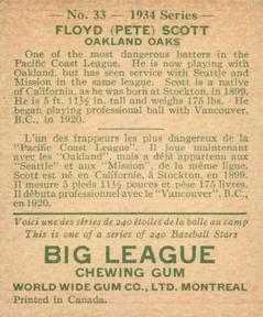 1934 World Wide Gum (V354) #33 Floyd Scott Back