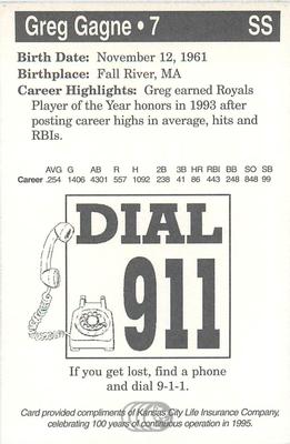 1995 Kansas City Royals Police #7 Greg Gagne Back