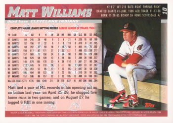1998 Topps Opening Day #10 Matt Williams Back