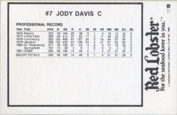 1982 Red Lobster Chicago Cubs #NNO Jody Davis Back