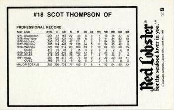 1982 Red Lobster Chicago Cubs #NNO Scot Thompson Back