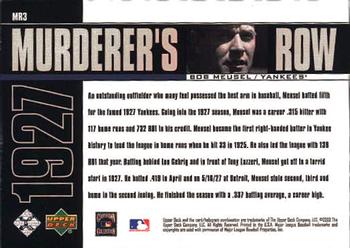 2000 Upper Deck Yankees Legends - Murderer's Row #MR3 Bob Meusel  Back