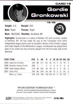 2010 Choice Worcester Tornadoes #19 Gordie Gronkowski Back