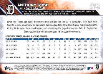 2016 Topps Detroit Tigers #DT-6 Anthony Gose Back