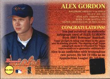 2001 Bowman - Autographs #BA-AKG Alex Gordon  Back