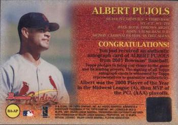 2001 Bowman - Autographs #BA-AP Albert Pujols  Back