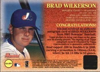 2001 Bowman - Autographs #BA-BW Brad Wilkerson  Back