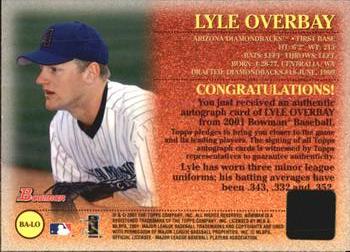 2001 Bowman - Autographs #BA-LO Lyle Overbay  Back