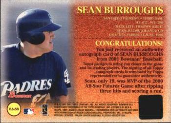 2001 Bowman - Autographs #BA-SB Sean Burroughs  Back