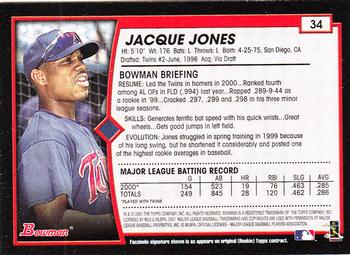 2001 Bowman - Gold #34 Jacque Jones Back
