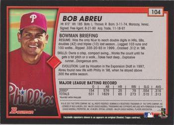 2001 Bowman - Gold #104 Bobby Abreu Back