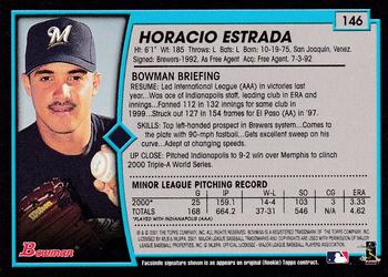 2001 Bowman - Gold #146 Horacio Estrada Back