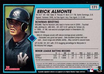 2001 Bowman - Gold #171 Erick Almonte Back